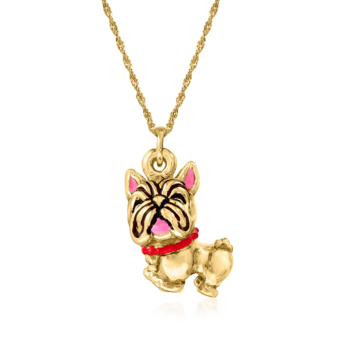 Italian 18kt Gold Over Sterling French Bulldog Pendant Necklace with Multicolored Enamel