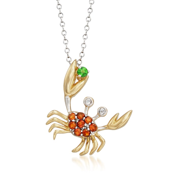 .30 ct. t.w. Multi-Gem Crab Pendant Necklace in Two-Tone Sterling Silver
