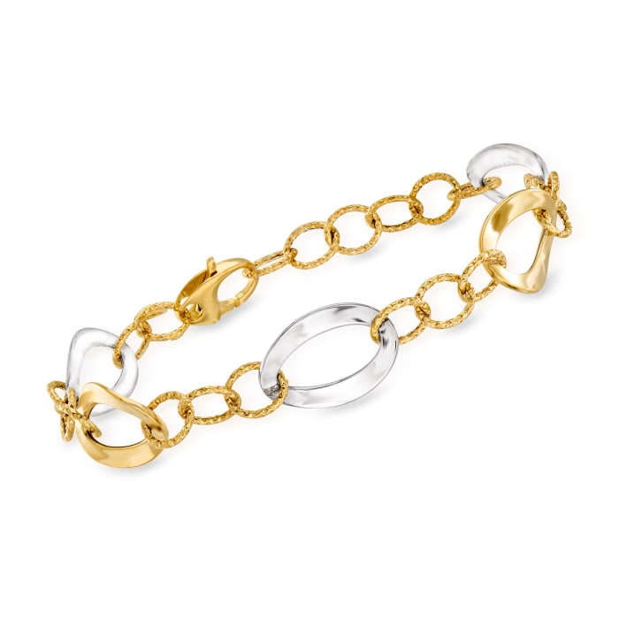 Italian 18kt Two-Tone Gold Alternating Link Bracelet