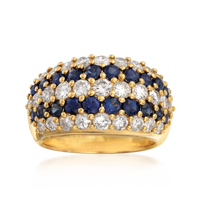 C. 1990 Vintage 1.73 ct. t.w. Diamond and 1.37 ct. t.w. Sapphire Multi-Row Ring in 18kt Yellow Gold