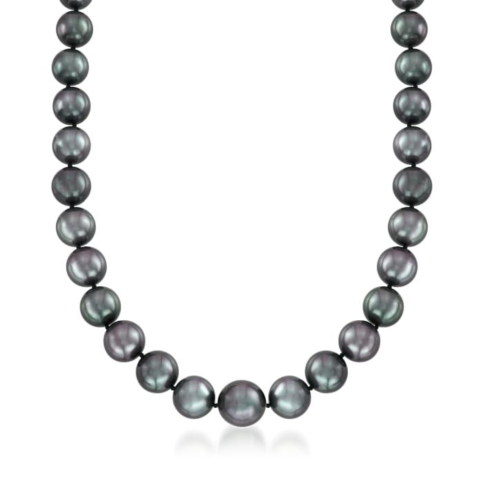 10-13mm Black Cultured Tahitian Pearl Necklace with 14kt White Gold