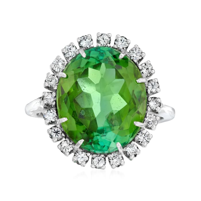 C. 1970 Vintage 7.50 Carat Tourmaline and .50 ct. t.w. Diamond Cocktail Ring in 14kt White Gold