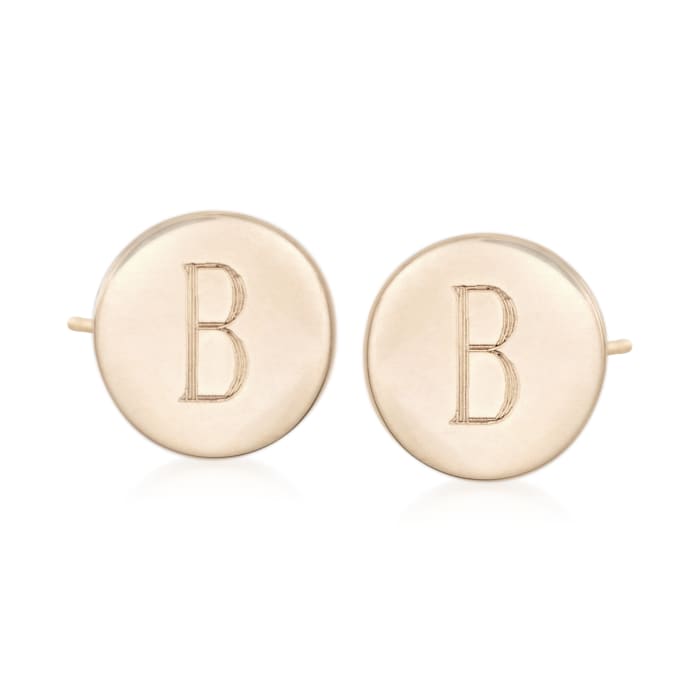 14kt Yellow Gold Single Initial Circle Stud Earrings