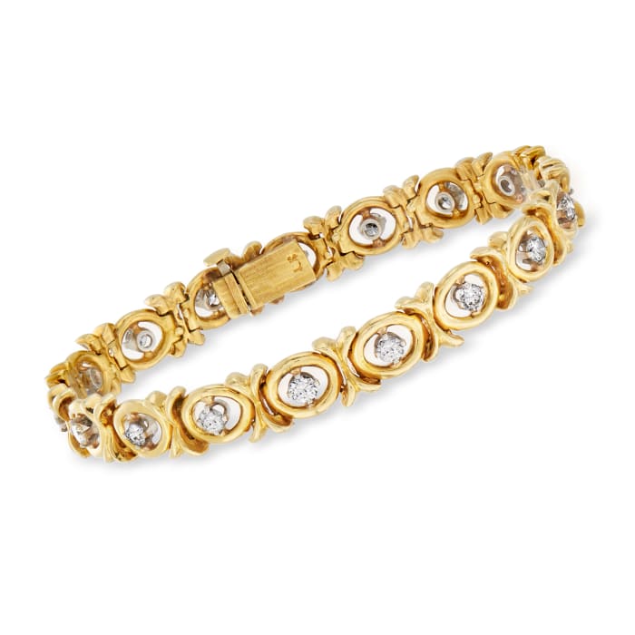 C. 1970 Vintage 2.20 ct. t.w. Diamond X and O Bracelet in 18kt Yellow Gold