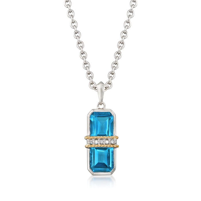 Andrea Candela &quot;Ilusion&quot; 6.50 ct. t.w. Blue Topaz and Diamond Pendant Necklace in 18kt Gold and Sterling