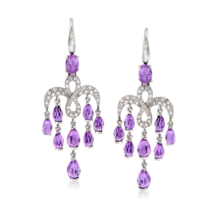 C. 2000 Vintage Mimi Milano 5.50 ct. t.w. Amethyst and .40 ct. t.w. Diamond Chandelier Earrings in 18kt White Gold