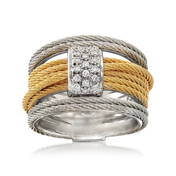 ALOR &quot;Classique&quot; .16 ct. t.w. Diamond Two-Tone Cable Ring with 18kt White Gold