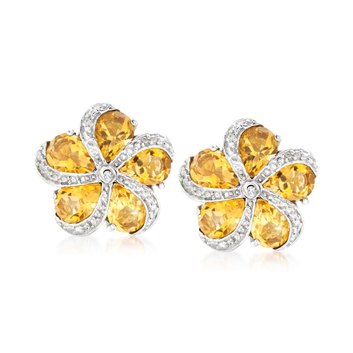 6.00 ct. t.w. Citrine Flower Earrings with White Zircon Accents in Sterling Silver