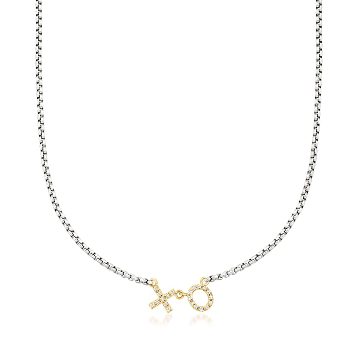 ALOR &quot;XO&quot; .17 ct. t.w. Diamond and Gray Stainless Steel Necklace with 14kt Yellow Gold