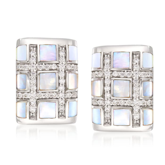 Belle Etoile &quot;Regal&quot; Mother-Of Pearl and .30 ct. t.w. CZ Earrings in Sterling Silver