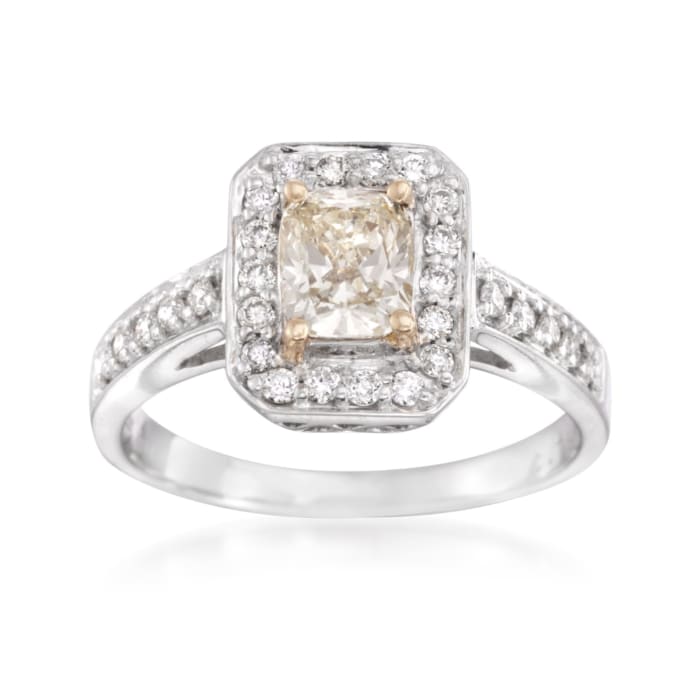 1.08 ct. t.w. Fancy Yellow and White Diamond Engagement Ring in 18kt Two-Tone Gold