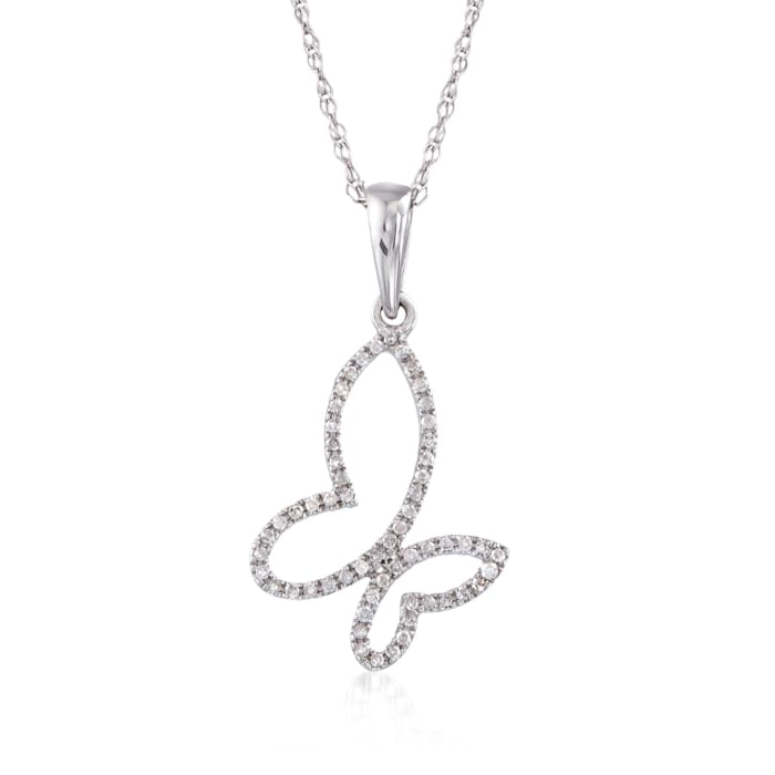 .11 ct. t.w. Diamond-Outlined Butterfly Pendant Necklace in 14kt White Gold