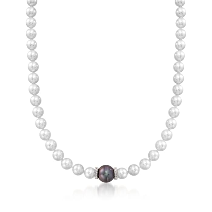 Mikimoto &quot;Every Essentials&quot; 7-7.5mm A+ Akoya and 11mm Black South Sea Pearl Necklace with Diamonds in 18kt White Gold
