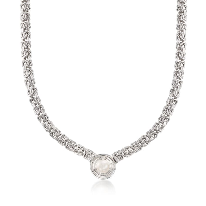 10mm Cultured Pearl Byzantine Necklace in Sterling Silver