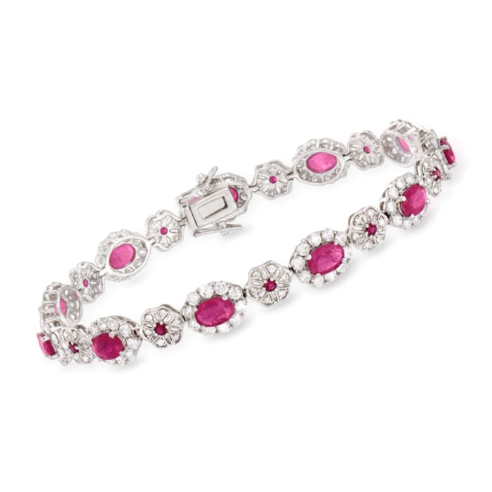 5.30 ct. t.w. Ruby and 3.86 ct. t.w. Diamond Bracelet in 18kt White Gold