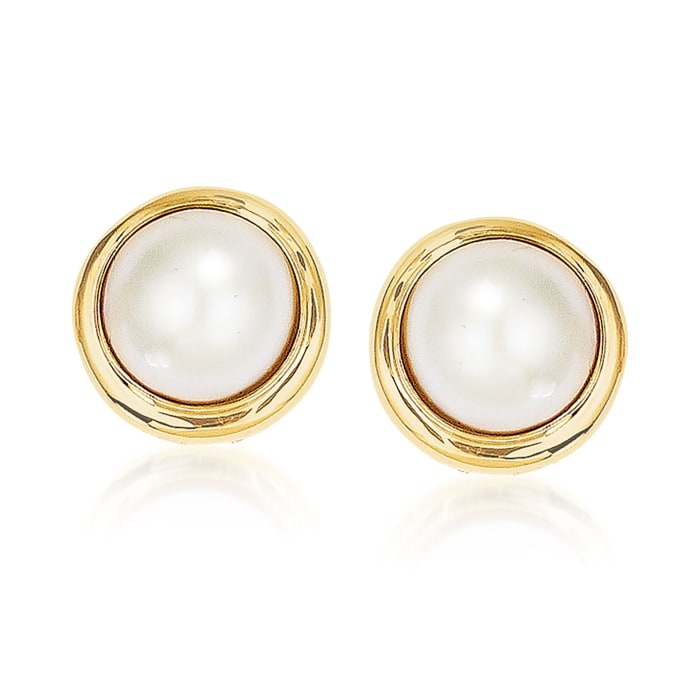 10-11mm Cultured Mabe Pearl Earrings in 14kt Yellow Gold