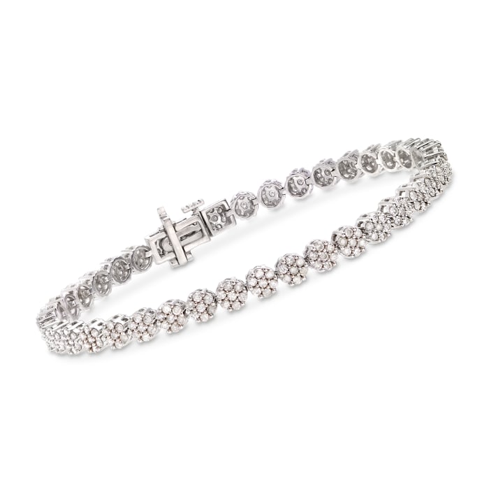 3.00 ct. t.w. Diamond Flower Bracelet in Sterling Silver
