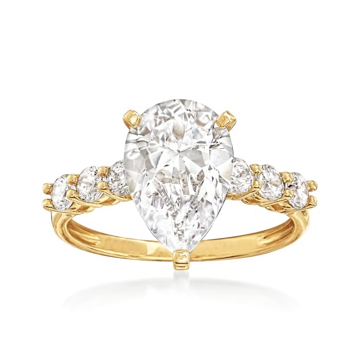 3.60 ct. t.w. Pear-Shaped and Round CZ Ring in 14kt Yellow Gold | Ross ...