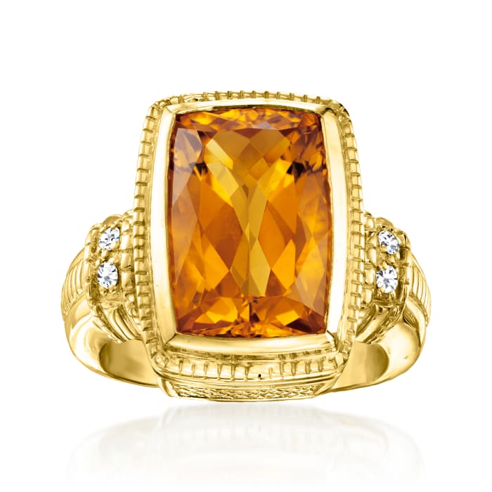 C. 1990 Vintage Judith Ripka 10.35 Carat Citrine Ring with .12 ct. t.w. Diamonds in 18kt Yellow Gold