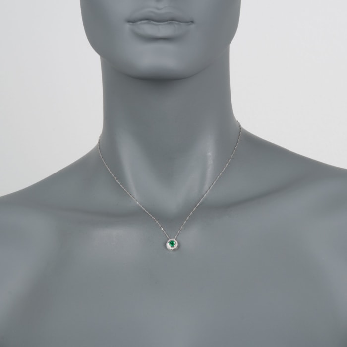 .40 Carat Emerald and .10 ct. t.w. Diamond Pendant Necklace in 14kt White Gold 16-inch