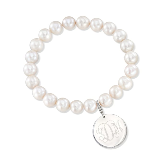 8-8.5mm Cultured Pearl Bracelet with Sterling Silver Personalized Disc Charm