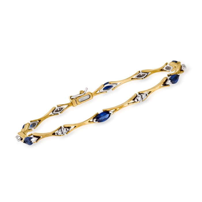 C. 1990 Vintage 1.75 ct. t.w. Sapphire and .25 ct. t.w. Diamond Station Bracelet in 14kt Yellow Gold