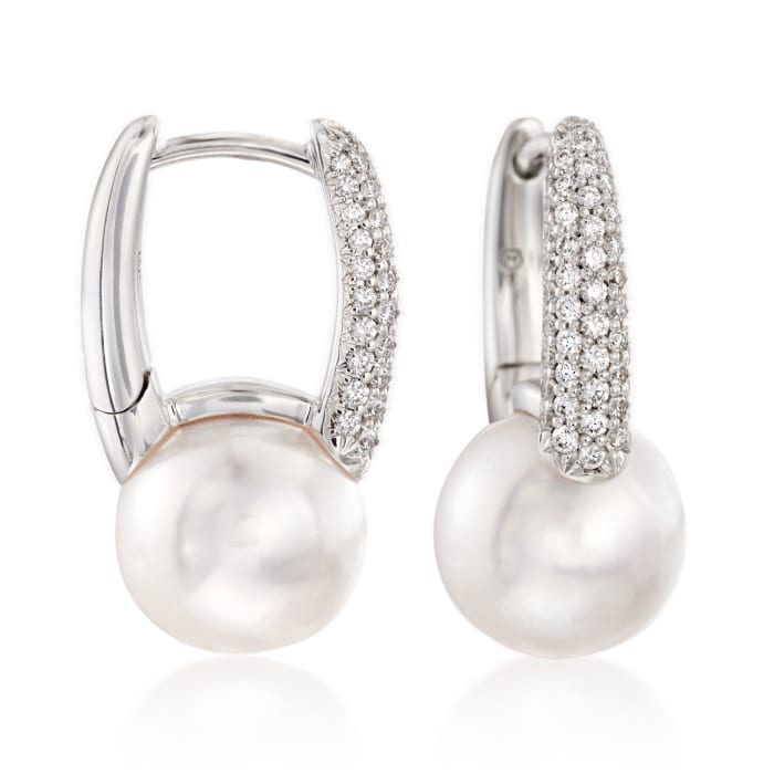 Mikimoto 8mm Akoya Pearl and .26 ct. t.w. Diamond Hoop Earrings in 18kt White Gold