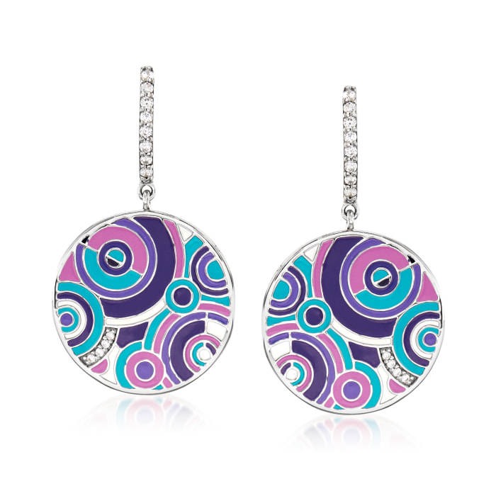 Belle Etoile &quot;Emanation&quot; Multicolored Enamel and .22 ct. t.w. CZ Drop Earrings in Sterling Silver