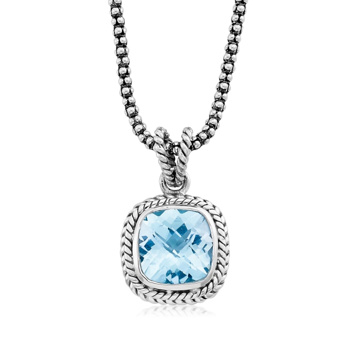 4.50 Carat Swiss Blue Topaz Rope Pendant Necklace in Sterling Silver