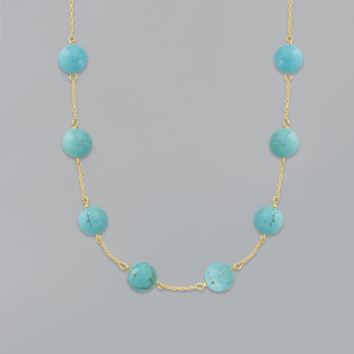 8mm Turquoise Bead Station Necklace in 14kt Yellow Gold RossSimons