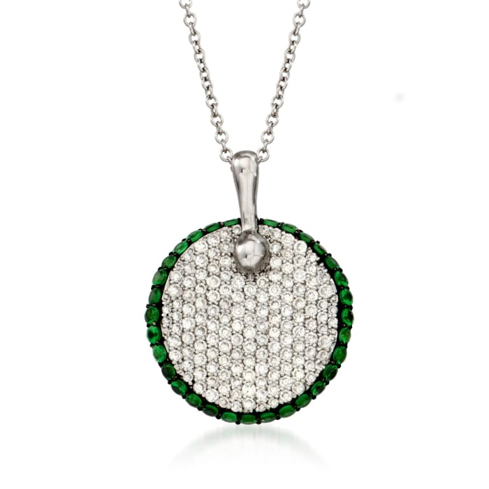 .65 ct. t.w. Diamond and .48 ct. t.w. Tsavorite Circle Pendant Necklace in 18kt White Gold