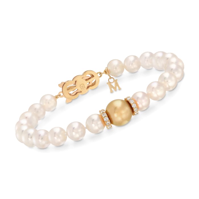 Mikimoto &quot;Everyday&quot; 7-10mm A+ Golden South Sea and White Akoya Pearl Bracelet with .40 ct. t.w. Diamonds in 18kt Yellow Gold