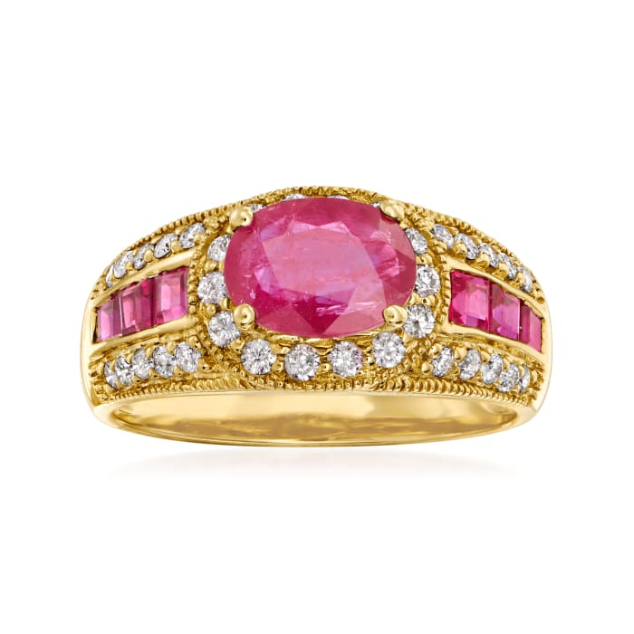 1.90 ct. t.w. Ruby and .40 ct. t.w. Diamond Ring in 14kt Yellow Gold