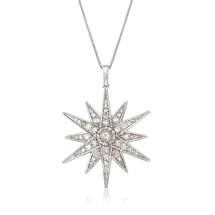 1.20 ct. t.w. Diamond Starburst Pendant Necklace in Sterling Silver