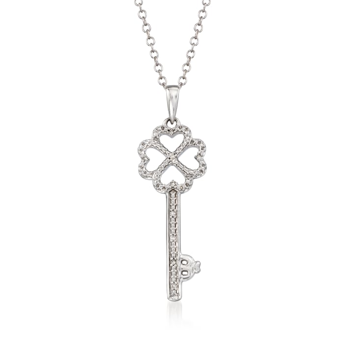Sterling Silver Key Necklace with Diamond Accents