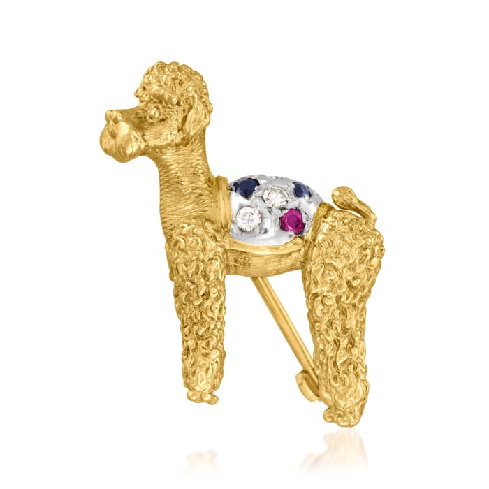 C. 2006 Vintage .60 ct. t.w. Multi-Gemstone and .25 ct. t.w. Diamond Poodle Pin in 18kt Yellow Gold and Platinum with London Hallmark