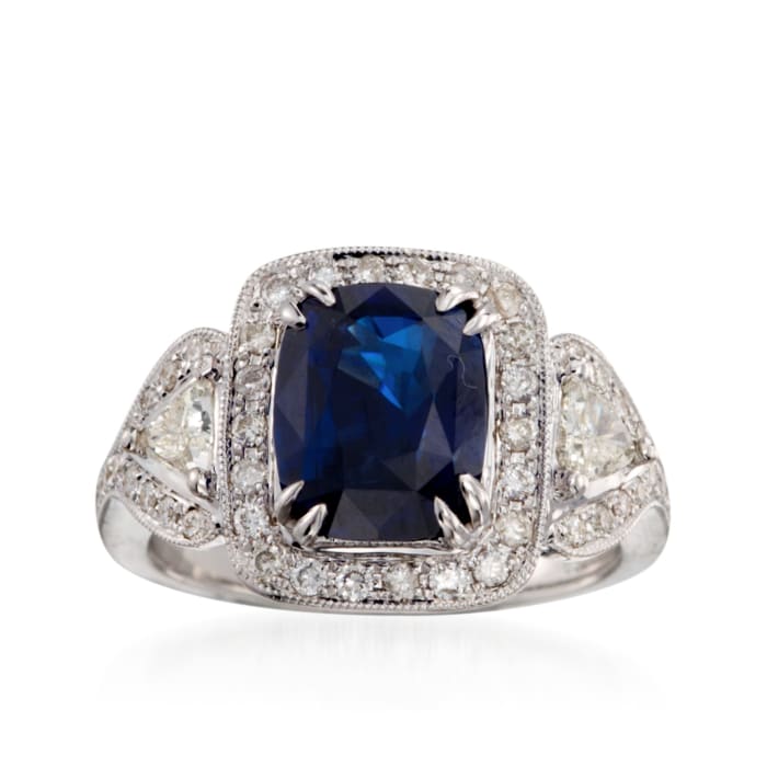 C. 2000 Vintage 3.57 Carat Sapphire and 1.15 ct. t.w. Diamond Ring in 18kt White Gold