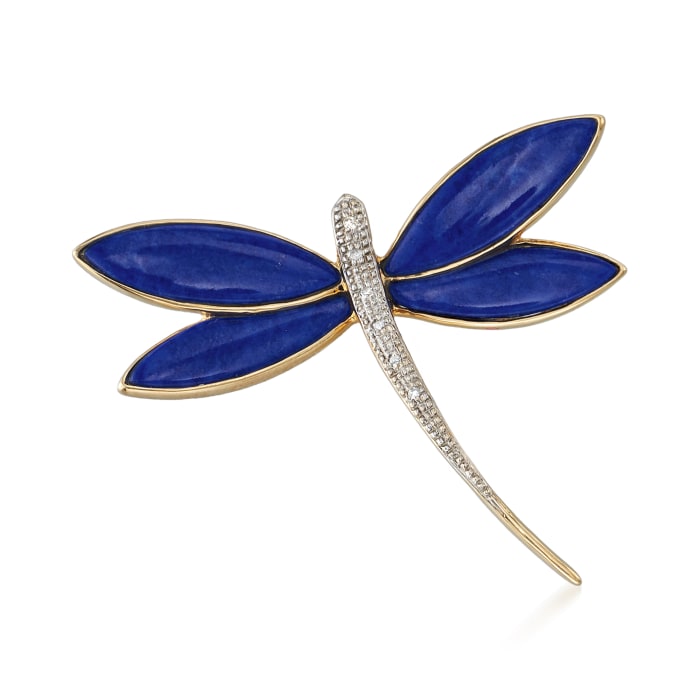 Lapis Dragonfly Pin with Diamond Accents in 14kt Yellow Gold