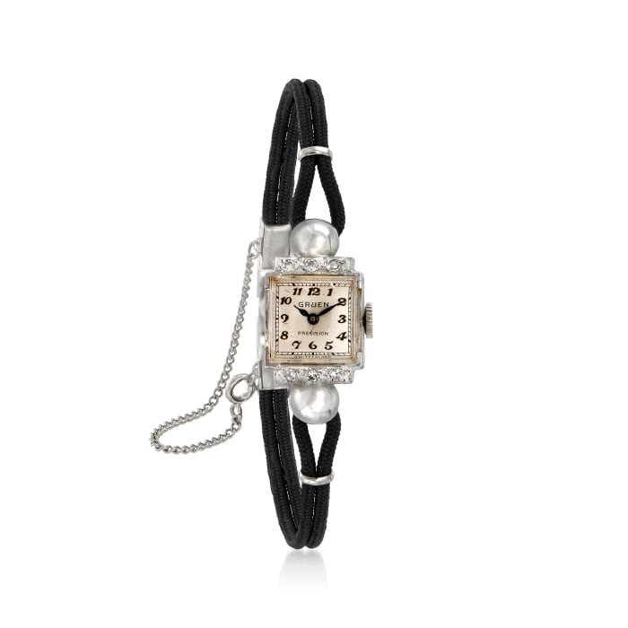 C. 1950 Vintage Gruen Woman's .15 ct. t.w. Diamond 13mm Mechanical Watch in 14kt White Gold