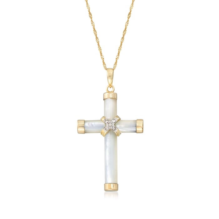 Mother-Of-Pearl Cross Pendant Necklace in 14kt Yellow Gold