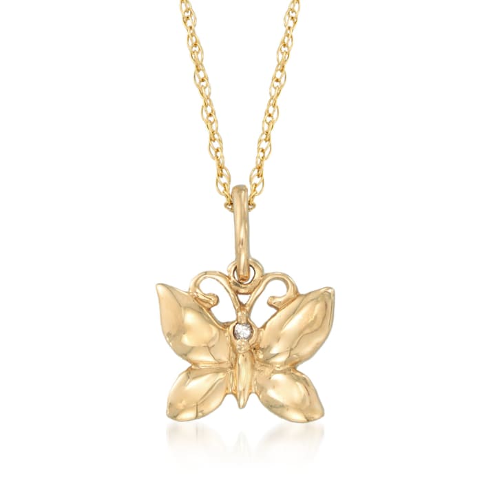 14kt Yellow Gold Butterfly Pendant Necklace with a Diamond Accent