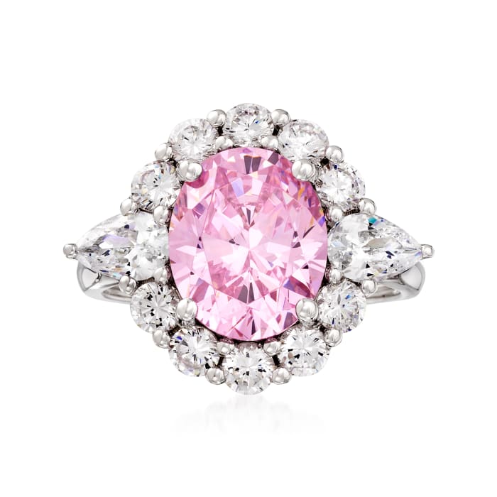 Simulated Pink Sapphire and 2.00 ct. t.w. CZ Ring in Sterling Silver ...
