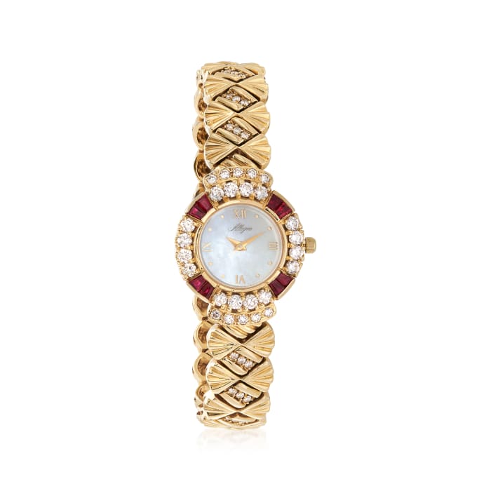 C. 1990 Vintage Allegro Women's 23mm 2.00 ct. t.w. Diamond and 1.00 ct. t.w. Ruby Watch in 14kt Gold