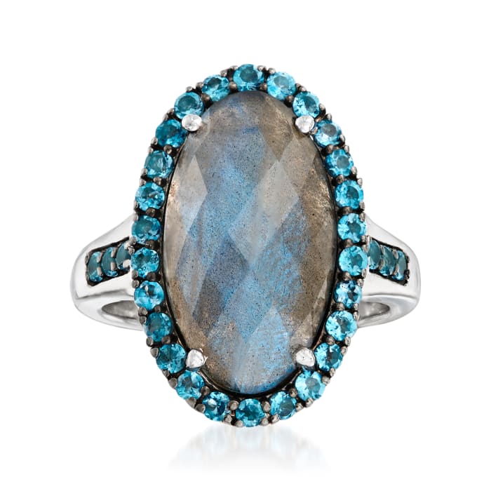 Labradorite and .90 ct. t.w. London Blue Topaz Ring in Sterling Silver