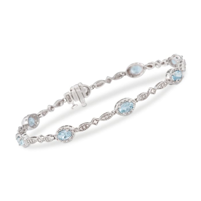 1.85 ct. t.w. Aquamarine Station Bracelet With Diamond Accents in 14kt White Gold