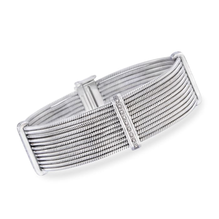 Stainless Steel and Sterling Silver Multi-Row Cable Bracelet with Diamond Accents