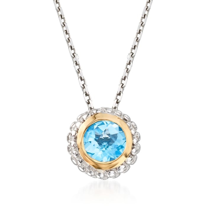 Phillip Gavriel &quot;Popcorn&quot; .49 Carat Blue Topaz Pendant Necklace in Sterling Silver and 18kt Yellow Gold