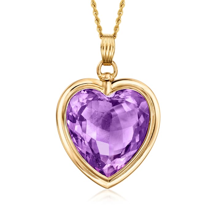 C. 1950 Vintage 48.50 Carat Amethyst Heart Pendant Necklace in 18kt Yellow Gold