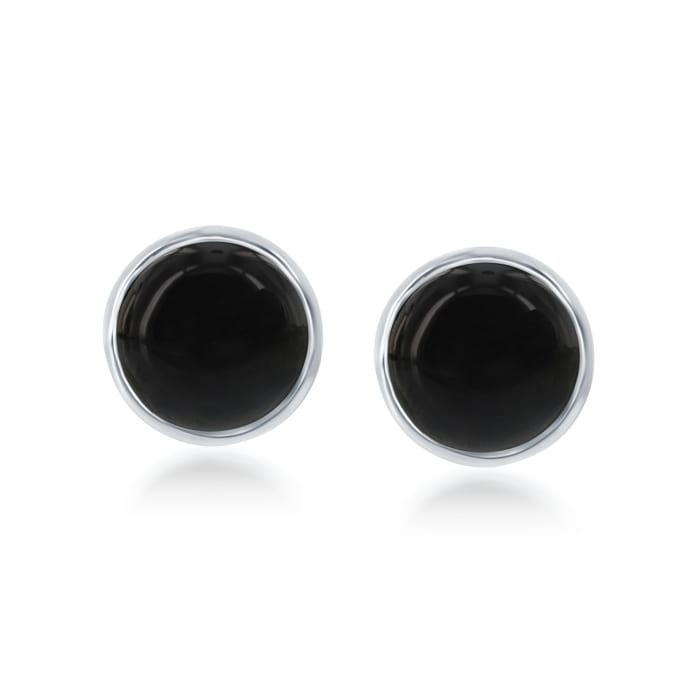 10mm Bezel-Set Black Onyx Earrings in Sterling Silver
