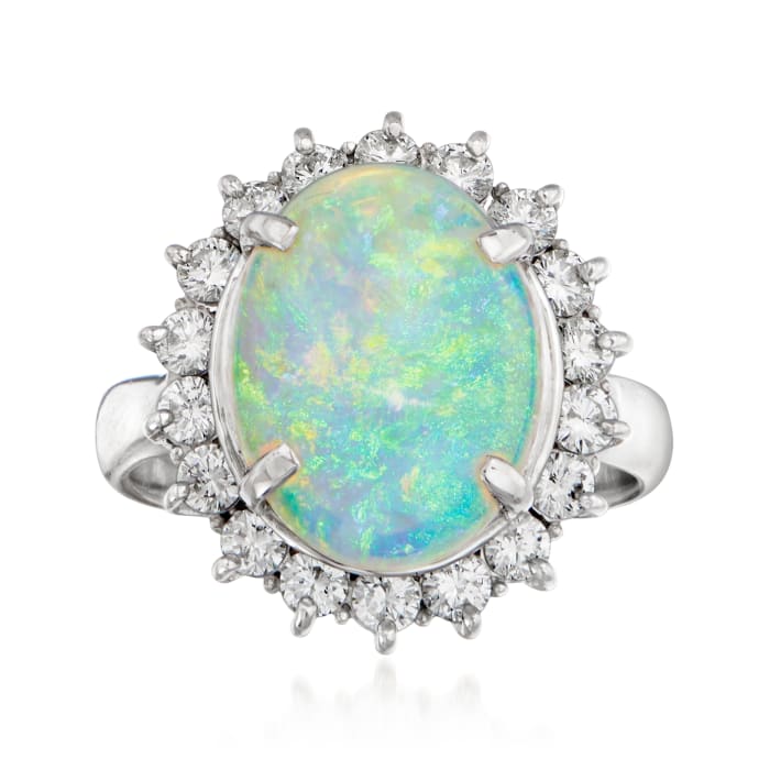 C. 1980 Vintage Opal and .72 ct. t.w. Diamond Ring in Platinum